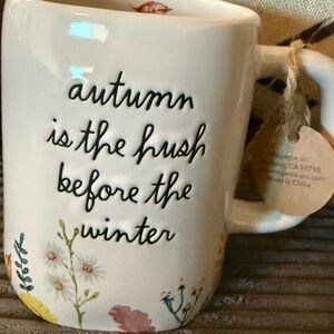 Rae Dunn White Floral “autumn is the hush before the winter” Mug